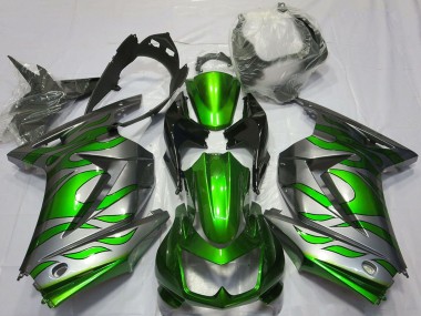 Purchase 2008-2012 Kawasaki Ninja 250 Motorcycle Fairings - Silver Green Flame Canada