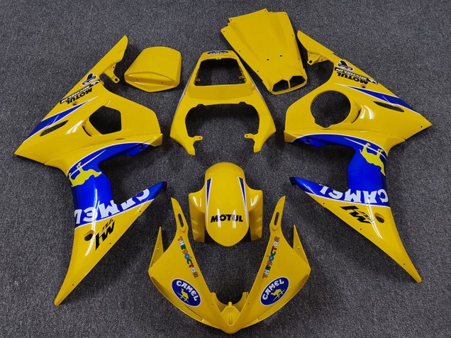 2005 Yamaha R6 Motorcycle Fairings - Yellow Blue White Camel Motul Canada