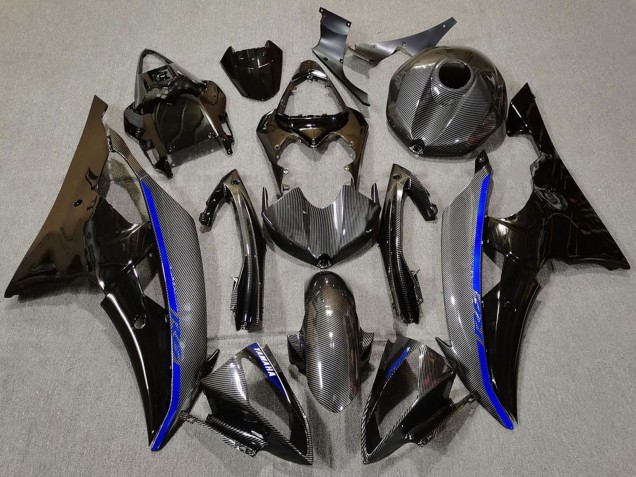 2008-2016 Yamaha R6 Motorcycle Fairings - Glossy Black Carbon Fiber Style Blue Canada