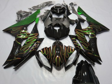Purchase 2008-2016 Yamaha R6 Motorcycle Fairings - Green Glossy Black Gold Flame Canada