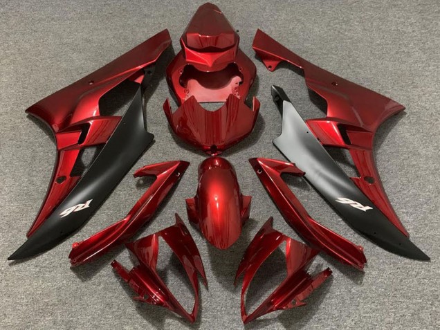 2006-2007 Yamaha R6 Motorcycle Fairings - Red Matte Black Canada