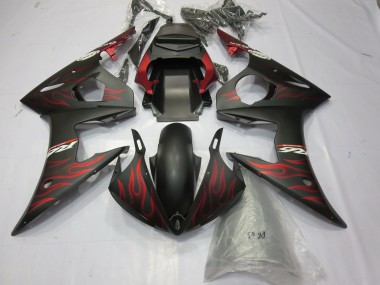 Purchase 2003-2004 Yamaha R6 Motorcycle Fairings - Matte Black Red Flame Canada