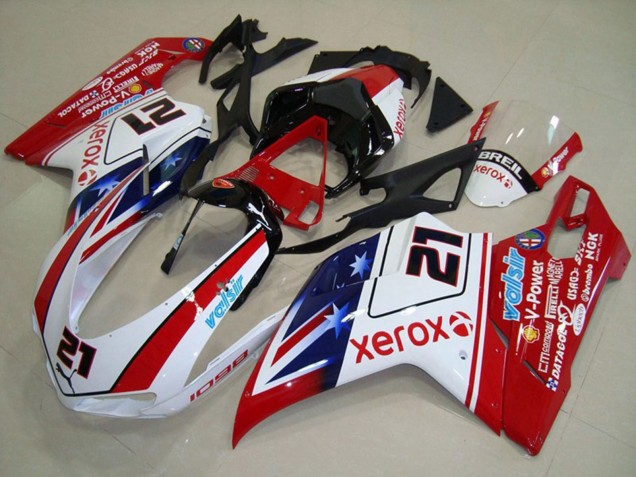 2007-2014 Ducati 1098 Motorcycle Fairings - White Red Black Blue Star Xerox 21 Canada