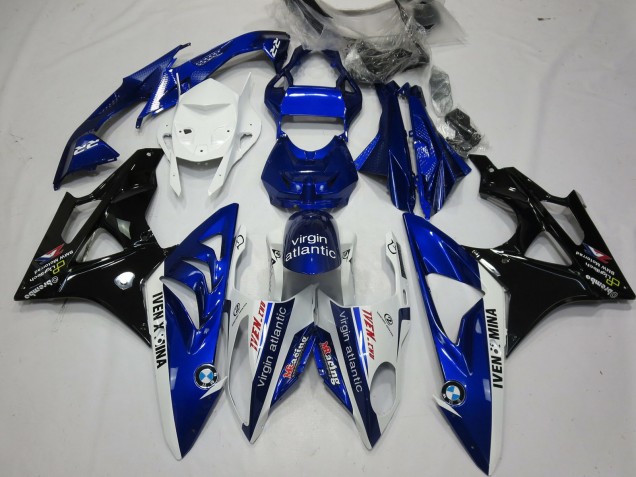 2009-2014 BMW S1000RR Motorcycle Fairings - White Blue Glossy Black Virgin Atlantic Canada