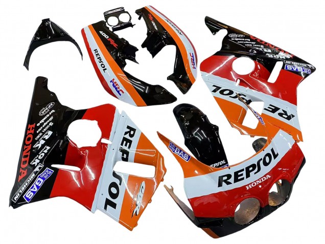 1987-1989 Honda CBR400RR NC23 Motorcycle Fairings - Orange White Red Glossy Black Repsol HRC Canada