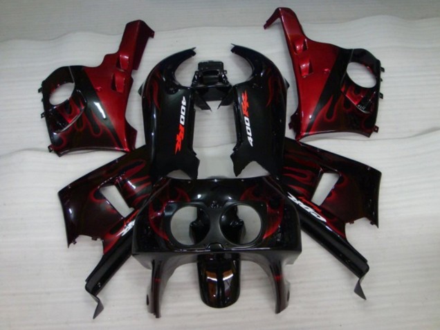 1990-1999 Honda CBR400RR NC29 Motorcycle Fairings - Glossy Black Red Flame Canada