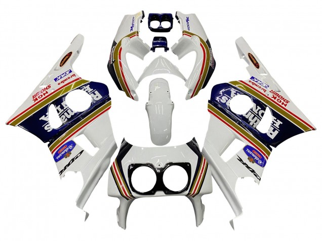 1990-1999 Honda CBR400RR NC29 Motorcycle Fairings - White Gold Red Dark Blue Rothmans Canada
