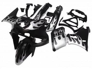 Purchase 1993-2007 Kawasaki ZZR400 Motorcycle Fairings - Glossy Black Silver Flame Canada