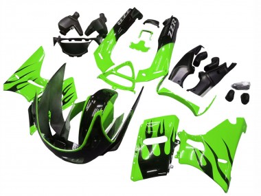 Purchase 1993-2007 Kawasaki ZZR400 Motorcycle Fairings - Green Glossy Black Flame Canada