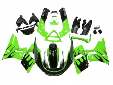 Purchase 1993-2007 Kawasaki ZZR400 Motorcycle Fairings - Green Glossy Black Flame Canada