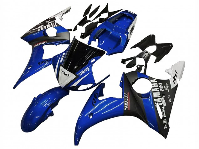 2003-2004 Yamaha YZF R6 Motorcycle Fairings - Blue White Glossy Black Yamalube Canada