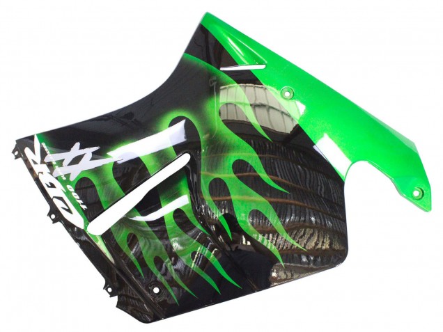 1996-2007 Honda CBR1100XX Blackbird Motorcycle Fairing - Glossy Black Green Flame Canada
