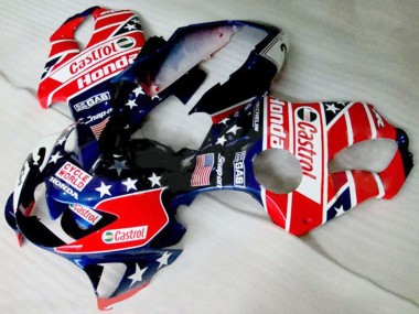 Purchase 1999-2000 Honda CBR600 F4 Motorcycle Fairings - Red White Blue Glossy Black Star Castrol Canada