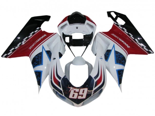 2007-2014 Ducati 848/1098/1198 Motorcycle Fairings - White Red Blue Glossy Black Corse 69 Canada