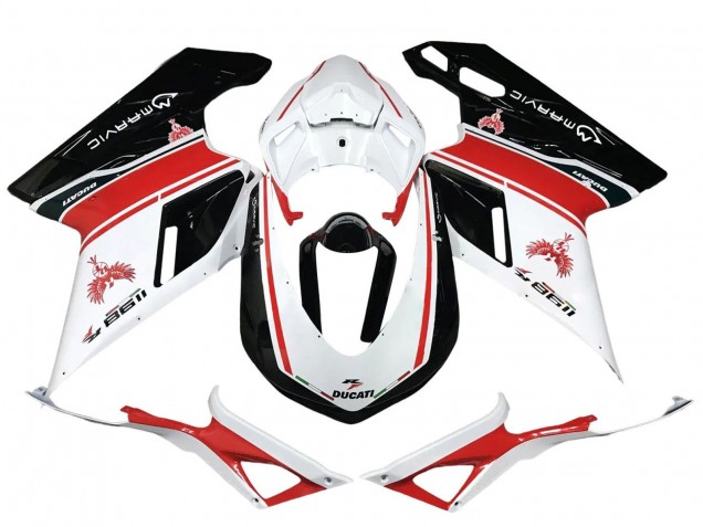 2007-2014 Ducati 1198 Motorcycle Fairings - White Red Glossy Black Canada