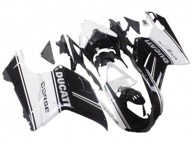 2007-2014 Ducati 848/1098/1198 Motorcycle Fairings - White Glossy Black Corse Canada