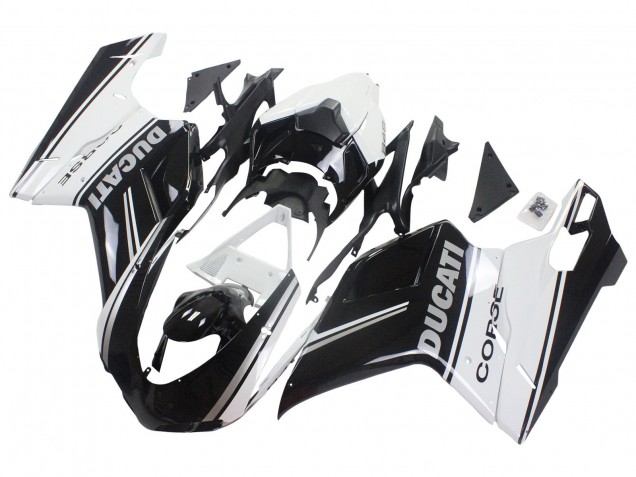 2007-2014 Ducati 848/1098/1198 Motorcycle Fairings - White Glossy Black Corse Canada