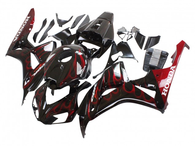 2006-2007 Honda CBR1000RR Motorcycle Fairing - Glossy Black Red Flame Canada