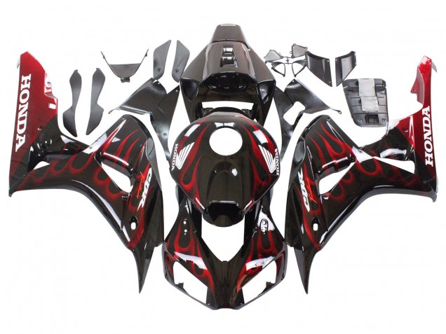2006-2007 Honda CBR1000RR Motorcycle Fairing - Glossy Black Red Flame Canada