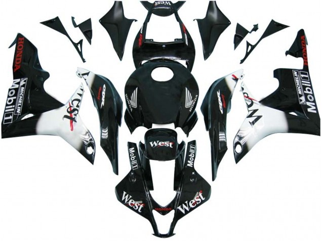 2007-2008 Honda CBR600RR Motorcycle Fairings - Glossy Black White West Canada
