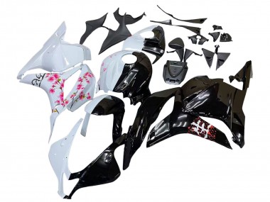 Purchase 2009-2012 Honda CBR600RR Motorcycle Fairings - White Cherry Blossom Glossy Black Canada