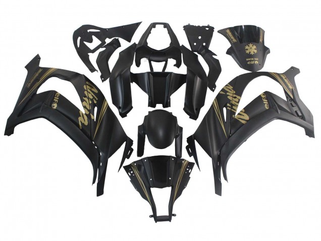 2011-2015 Kawasaki ZX10R Motorcycle Fairings - Matte Black Gold Snow Elf Canada