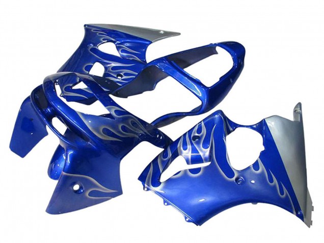 1998-1999 Kawasaki ZX6R Motorcycle Fairings - Blue Silver Flame Canada