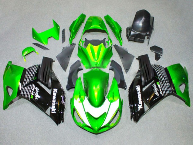 2006-2011 Kawasaki ZX14R ZZR1400 Motorcycle Fairings - Green White Glossy Black Canada