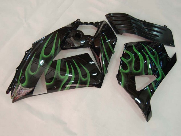 2006-2011 Kawasaki ZX14R ZZR1400 Motorcycle Fairing - Glossy Black Green Flame Canada