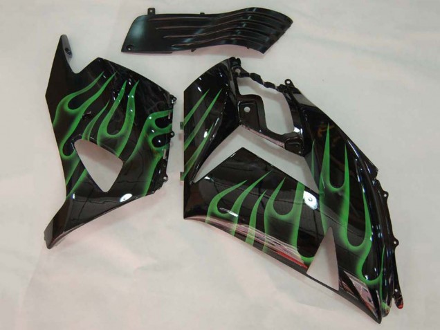 2006-2011 Kawasaki ZX14R ZZR1400 Motorcycle Fairing - Glossy Black Green Flame Canada
