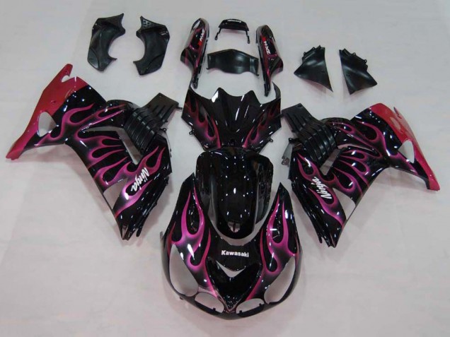 2006-2011 Kawasaki ZX14R ZZR1400 Motorcycle Fairings - Glossy Black Red Pink Flame Canada