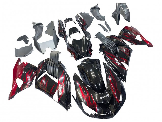 2006-2011 Kawasaki ZX14R ZZR1400 Motorcycle Fairing Kits - Glossy Black Red Flame Canada