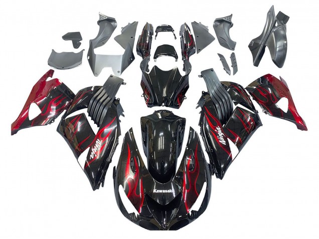 2006-2011 Kawasaki ZX14R ZZR1400 Motorcycle Fairing Kits - Glossy Black Red Flame Canada