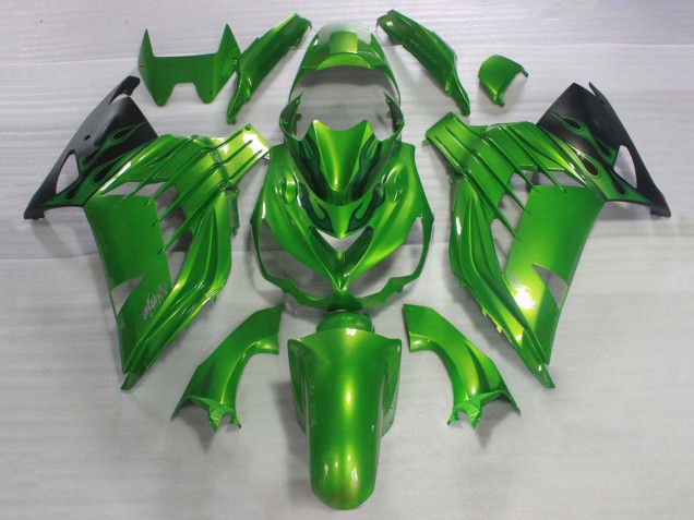 2006-2011 Kawasaki ZX14R ZZR1400 Bike Fairings - Green Glossy Black Canada