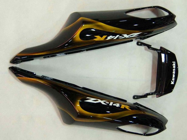 2006-2011 Kawasaki ZX14R ZZR1400 Motorcycle Fairings - Glossy Black Gold Flame Canada
