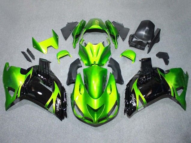 2006-2011 Kawasaki ZX14R ZZR1400 Motorcycle Fairings Kits - Green Glossy Black Canada