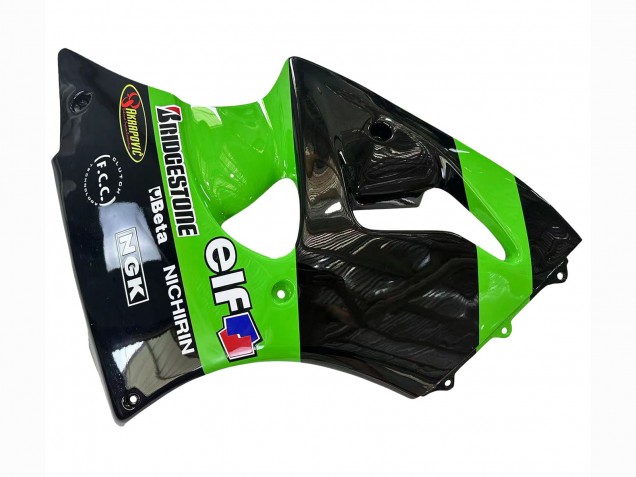 1998-1999 Kawasaki ZX6R Motorcycle Fairings - Green Glossy Black Elf Bridgestone Canada
