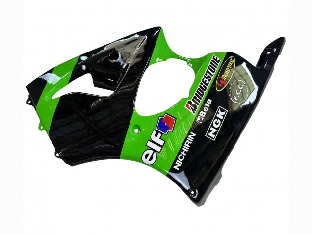 1998-1999 Kawasaki ZX6R Motorcycle Fairings - Green Glossy Black Elf Bridgestone Canada