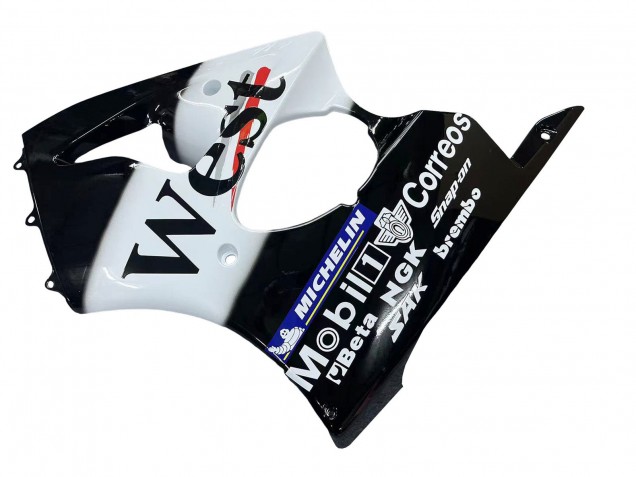 2000-2002 Kawasaki ZX6R Motorcycle Fairings - Glossy Black White West Michelin Canada