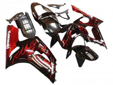 Purchase 2003-2004 Kawasaki ZX6R Motorcycle Fairings - Glossy Black Red Flame Canada
