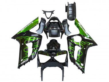 Purchase 2003-2004 Kawasaki ZX6R Motorcycle Fairings - Glossy Black Green Flame Canada