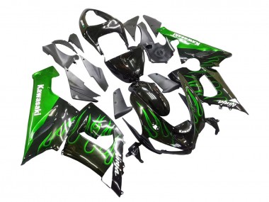 Purchase 2005-2006 Kawasaki ZX6R Motorcycle Fairing - Glossy Black Green Flame Canada