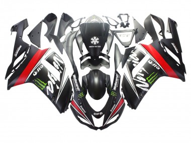 Purchase 2007-2008 Kawasaki ZX6R Motorcycle Fairings - Black White Red with White Snow Decal Ninja Elf Canada