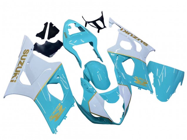 2003-2004 Suzuki GSXR 1000 Motorcycle Fairings - White Light Blue Gold Canada