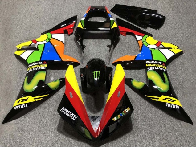 2002-2003 Yamaha YZF 1000 R1 Motorcycle Fairings - Glossy Black Red Yellow Green Movistar Semakin Didepan Canada