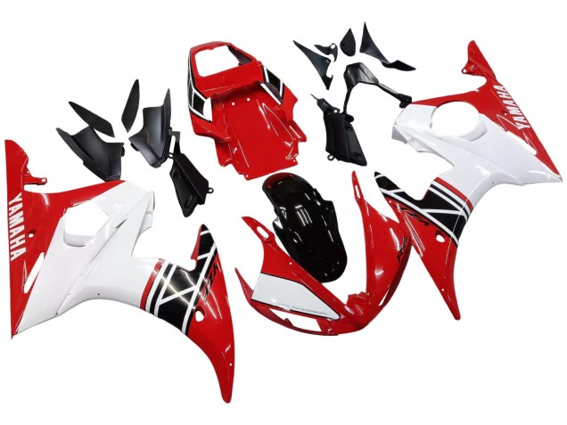 2003-2004 Yamaha YZF R6 Motorcycle Fairing - White Red Glossy Black Canada