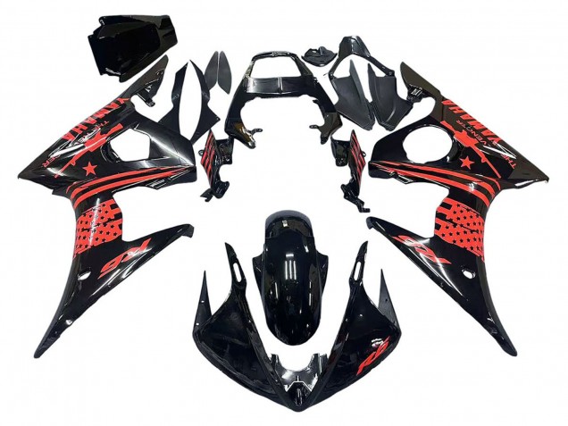 2003-2004 Yamaha YZF R6 Motorcycle Fairing - Glossy Black Red Canada