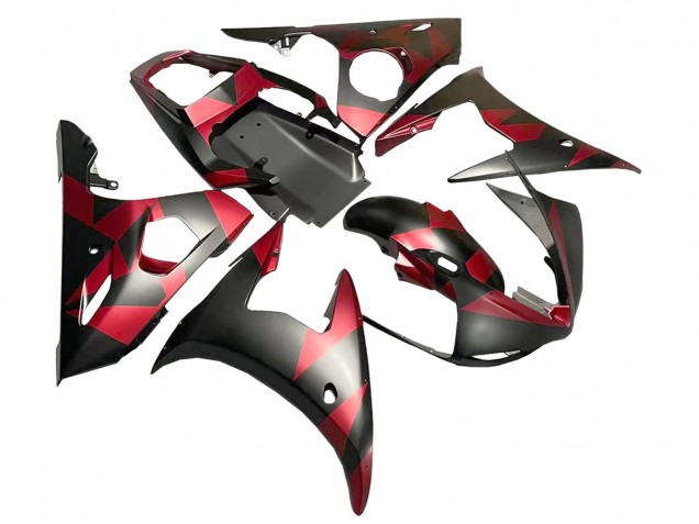 2005 Yamaha YZF 600 R6 Motorcycle Fairings - Matte Black Red Geometric Canada