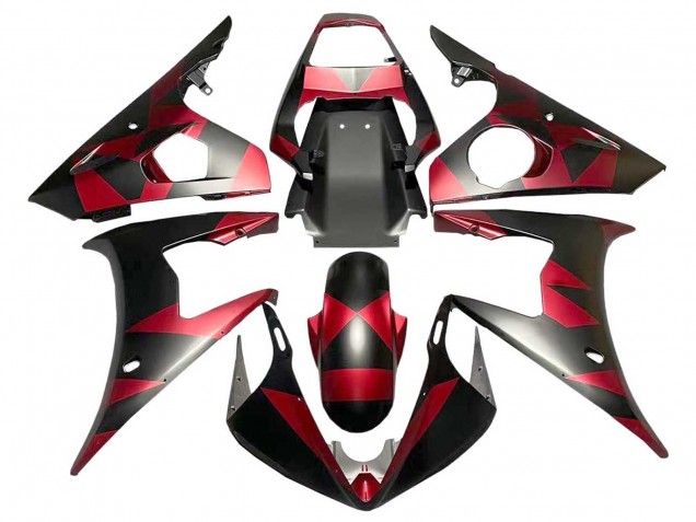 2005 Yamaha YZF 600 R6 Motorcycle Fairings - Matte Black Red Geometric Canada
