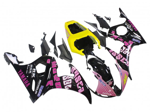 2005 Yamaha YZF 600 R6 Motorcycle Fairings - Black Pink Yellow Repsol 46 Canada